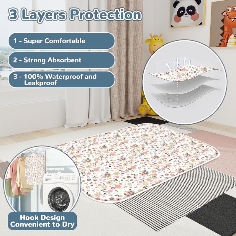 Coinarin Baby Diaper Changing Pad – 31.5" x 21.5" Extra Large Waterproof Absorbent Portable Changing Mat, Reusable Changing Pad Liner for Travel or at Home Use(Floral2) - Image 4